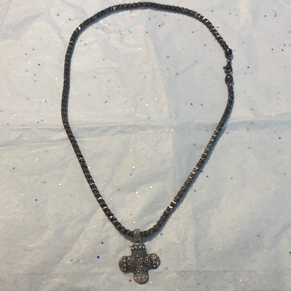 Vintage Cross Pendant Necklace – 23” – Marcasite Style